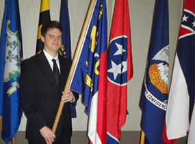 Nathan Barrick with Flags